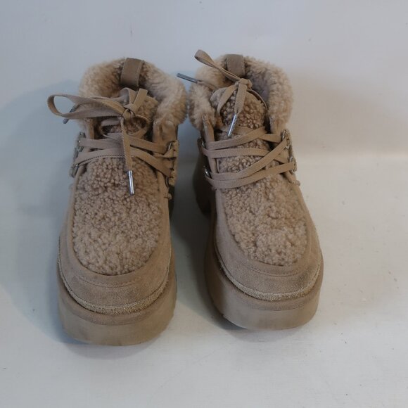Womens Ugg Classic New Height Sand Suede Shearling Platform Lace-Up Bootie 9 - Picture 3 of 13